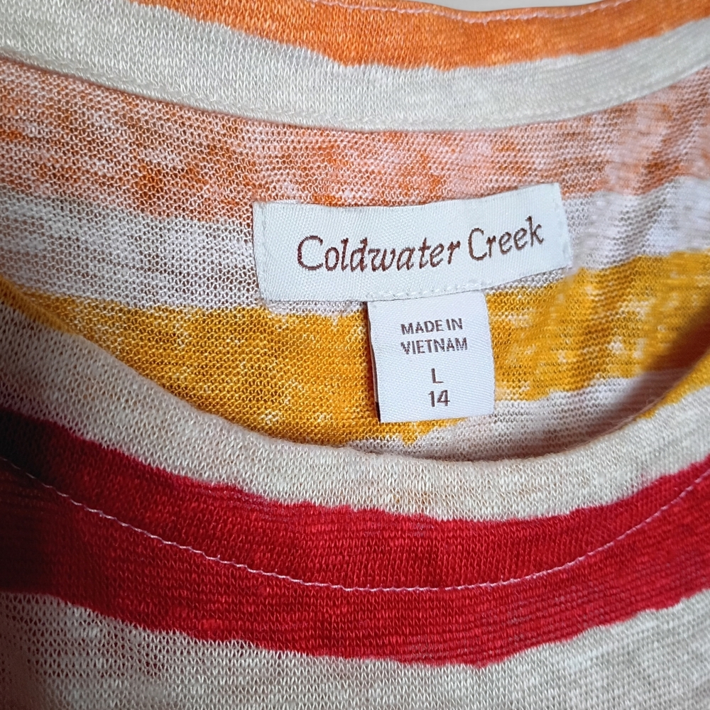EUC Coldwater Creek 100% Linen Summer Lightweight Striped Top‎ Women's Large - Picture 3 of 5